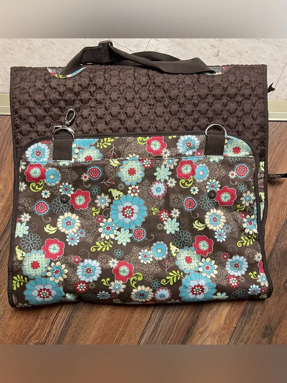 Vera Bradley Brown Floral Quilted Garment Bag with Aqua & Pink Flowers VTG Vibes